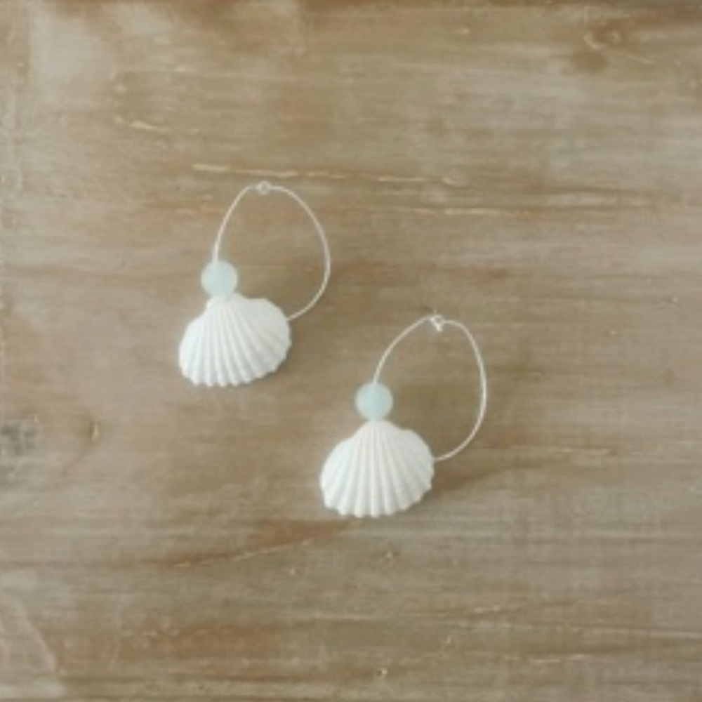 White Shell Hoop Earrings